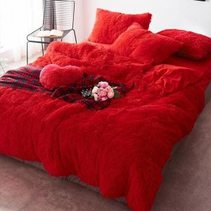 JOGO DE CAMA CASAL KING 6 PEÇAS EDREDOM PELÚCIA VERMELHO