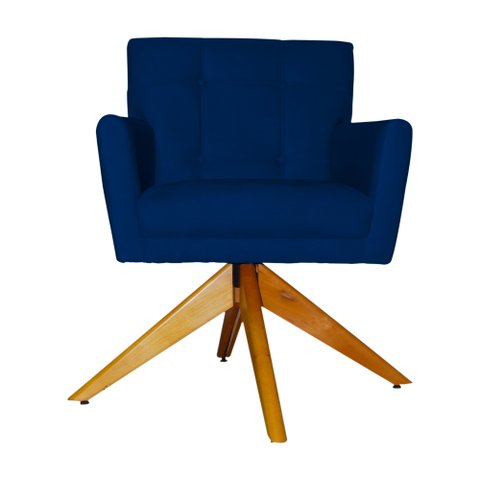 Poltrona Decorativa Onix Pés Giratório de Madeira Suede Azul Marinho - DS Estofados