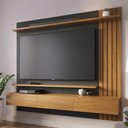 Ver imagem 1 de Painel para TV 70 pol com Bancada Suspensa 180cm Will C04 Noce Milano Preto Fosco - Lyam Decor