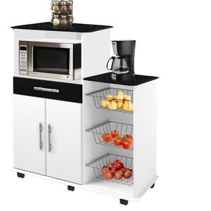 Fruteira Balcão Tamara 06 Rodizios Branco Preto Marmorizado