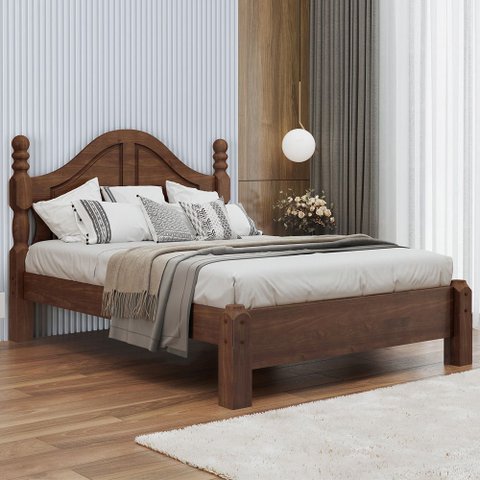 Cama Casal de Madeira Maciça Clássica para Colchão 138x188 Zahav F06 Café - Lyam Decor
