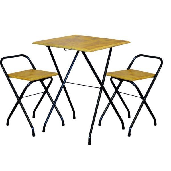 Conjunto Mesa Dobrável com 2 Cadeiras Rústico Madeira Natural - 1