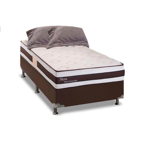 Cama Box Solteiro: Colchão Molas Herval MasterPocket Ensacadas Ness + Base CRC Courano Marrom(