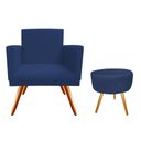 Ver imagem 1 de Kit Poltrona Decorativa Bia + Puff Redondo Suede Azul Marinho Pés Madeira Ms Decor