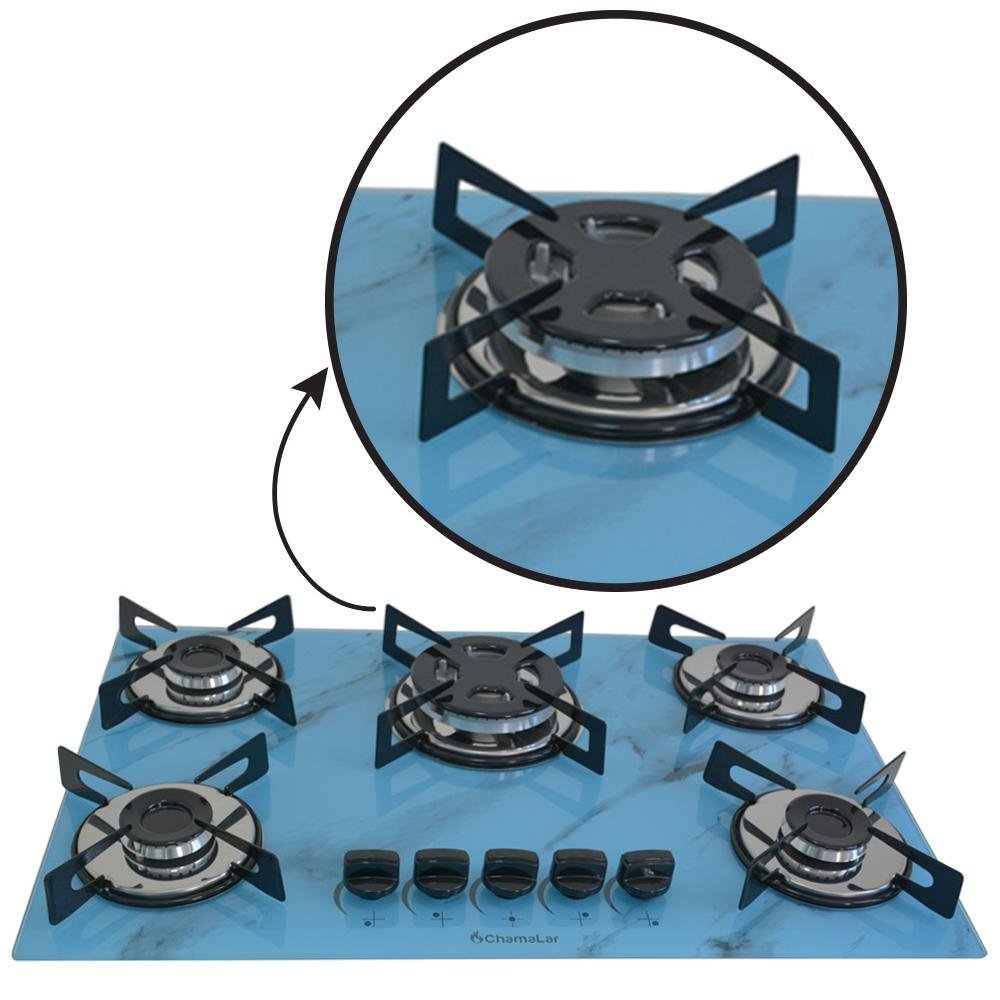 Cooktop Chapa 5bocas Tripla Chama 127/220v Marmo Azul - 4