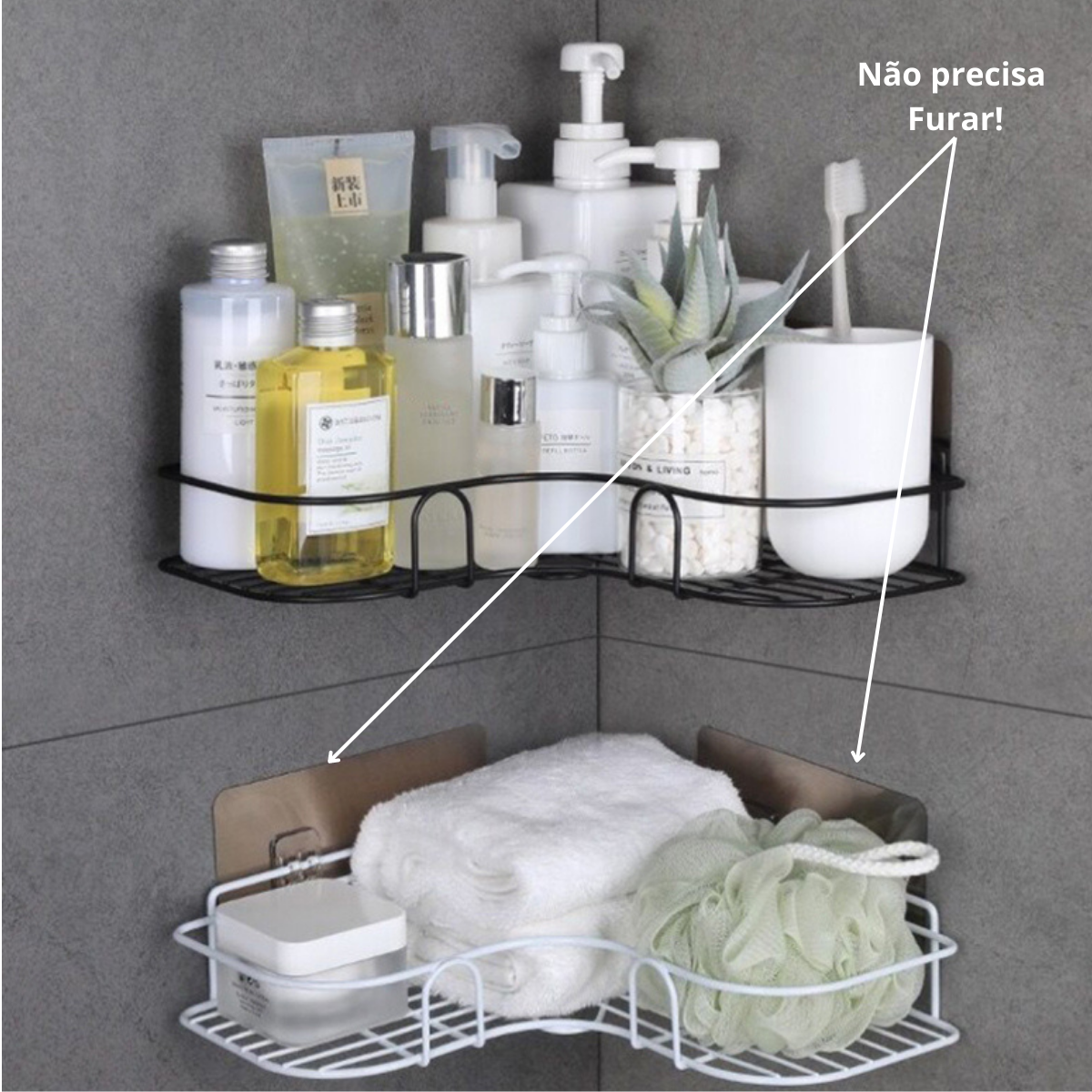 Porta Shampoo Prateleira de banheiro Suporte Para Parede:PRETO - 3