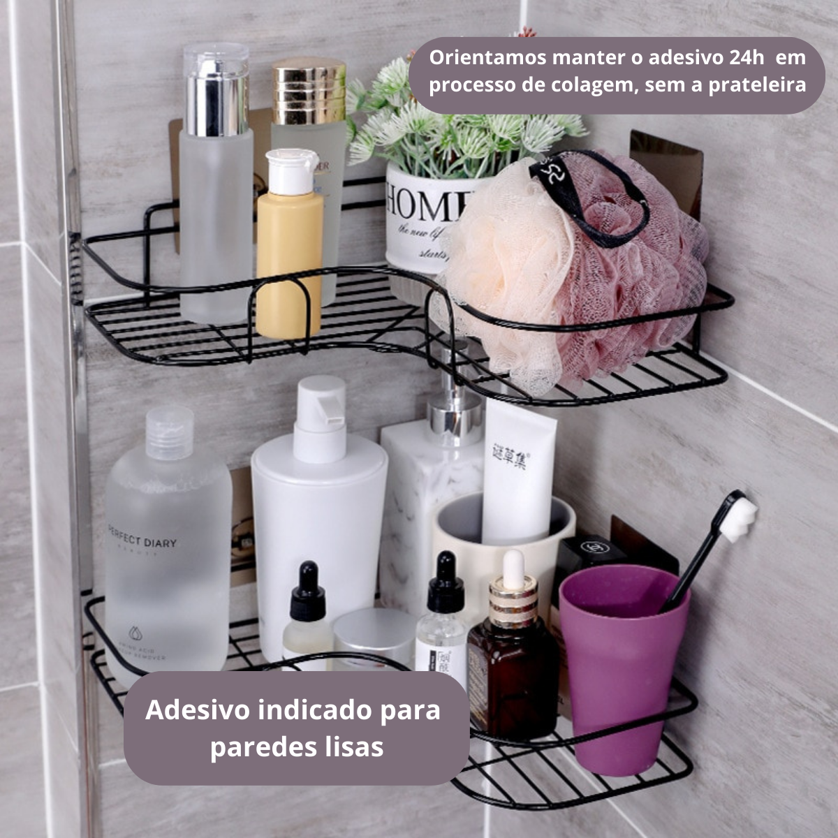 Porta Shampoo Prateleira de banheiro Suporte Para Parede:PRETO - 5