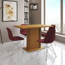 Ver imagem 1 de Mesa Jantar Londres Tampo Canela 120cm 4 Cadeiras Ferro Branco Estofado Vermelho