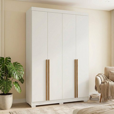 Guarda-Roupa Solteiro 4 Portas 2 Gavetas em MDF Lugano Off White/Nevaska