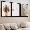 Ver imagem 6 de Kit 3 Quadros Boho Bege Mar Gratidão Moldura Preta