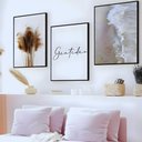 Ver imagem 4 de Kit 3 Quadros Boho Bege Mar Gratidão Moldura Preta