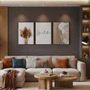 Ver imagem 7 de Kit 3 Quadros Boho Bege Mar Gratidão Moldura Preta