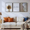 Ver imagem 1 de Kit 3 Quadros Boho Bege Mar Gratidão Moldura Preta