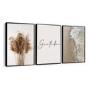 Ver imagem 2 de Kit 3 Quadros Boho Bege Mar Gratidão Moldura Preta