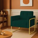 Ver imagem 1 de Poltrona Sala Industrial Alta Tubo Dourado Elisa Bouclê Verde D03 - D’Rossi