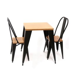 Conjunto de Mesa Sublimada 60x60cm Design Premium Iron Industrial Tolix com 2 Cadeiras Pretas Sublim - 1