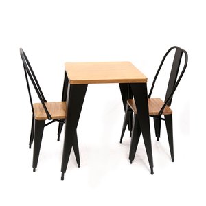 Conjunto de Mesa Sublimada 60x60cm Design Premium Iron Industrial Tolix com 2 Cadeiras Pretas Sublim