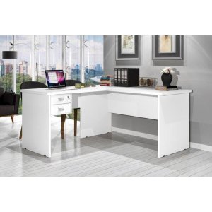 Escrivaninha Mesa Computador em L Branca 2 Gavetas Oferta