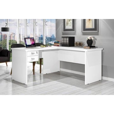 Escrivaninha Mesa Computador em L Branca 2 Gavetas Oferta