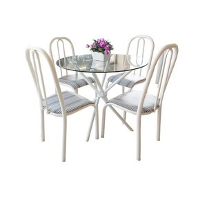 Conjunto Mesa Redonda Vidro 4 Cadeiras Branca Aço 5 Opções