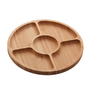 Petisqueira com 5 Divisorias de Bambu Redonda 25x25x1,6cm