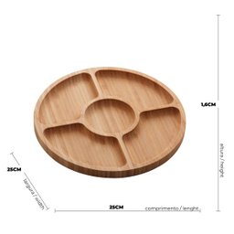 Petisqueira com 5 Divisorias de Bambu Redonda 25x25x1,6cm - 5
