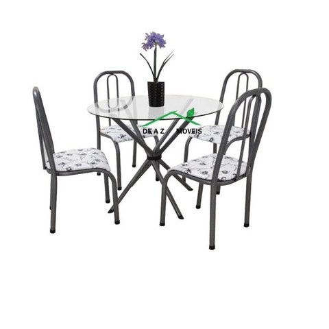 Conjunto Mesa Redonda Vidro 4 Cadeiras Chumbo Aço 5 Opções