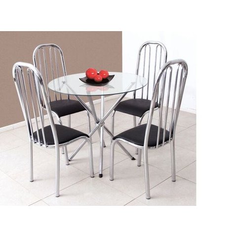 Conjunto Mesa Redonda Vidro 4 Cadeiras Cromada Aço 5 Opções Assento