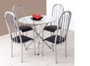 Ver imagem 1 de Conjunto Mesa Redonda Vidro 4 Cadeiras Cromada Aço 5 Opções Assento