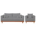 Ver imagem 1 de Kit Poltrona Living + Sofá 3 Lugares com Base Madeira Linho Cor:grafite