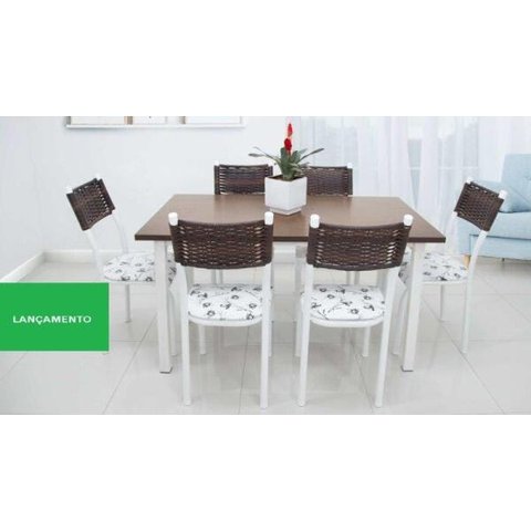 Mesa de Jantar 6 Cadeiras Lisboa Tampo MDF Aço Branca Oferta