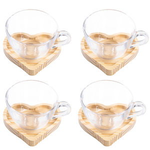 Conjunto de 4 Xícaras Chá com Pires Madeira 220ml
