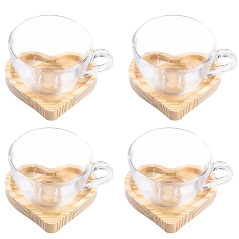 Conjunto de 4 Xícaras Chá com Pires Madeira 220ml