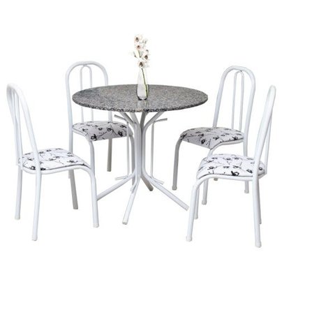 Mesa de Jantar com 4 Cadeiras Granito Red Monaco. Aço Branca