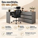 Ver imagem 3 de Conjunto Escritório com Mesa em L 6 Gavetas e Cadeira Giratória Multimóveis MCR6116 Grafite/Preto