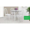 Ver imagem 2 de Mesa de Jantar com 4 Cadeiras Granito Madri Red em Aço Branca