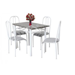 Mesa de Jantar com 4 Cadeiras Granito Madri 1.00M Aço Branca