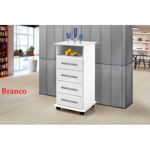 Balcão Gaveteiro 04 Gavetas Açaí Branco com Rodinhas Oferta