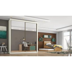 Guarda-Roupa Roupeiro Zurique 2 Portas Espelhada 100% Mdf Off-White - 1