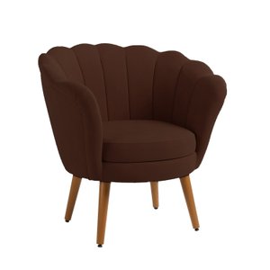 Poltrona Pétala Veludo Marrom Pés Palito - Kimi Design