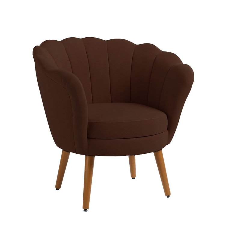 Poltrona Pétala Veludo Marrom Pés Palito - Kimi Design