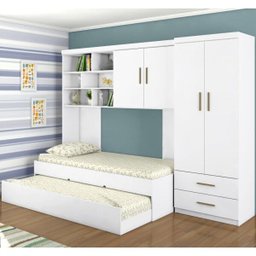 Quarto Infantil Chiara Guarda-roupa e Aéreo 2 Portas com Cama e Auxiliar Branco - Phoenix - 2