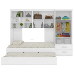 Quarto Infantil Chiara Guarda-roupa e Aéreo 2 Portas com Cama e Auxiliar Branco - Phoenix - 3
