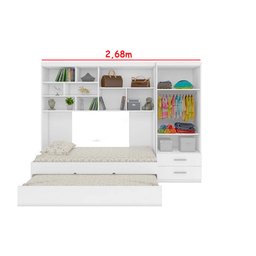 Quarto Infantil Chiara Guarda-roupa e Aéreo 2 Portas com Cama e Auxiliar Branco - Phoenix - 4