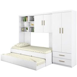 Quarto Infantil Chiara Guarda-roupa e Aéreo 2 Portas com Cama e Auxiliar Branco - Phoenix - 1