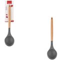 Ver imagem 4 de Kit 4 Utensílios De Silicone Cabo Madeira Colher Concha Espátula Colher Vazada Cinza