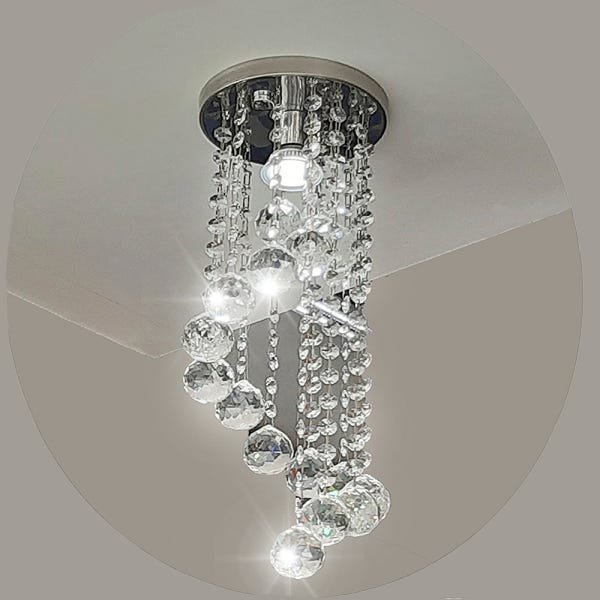 Lustre Acrílico Cristal Alto Brilho redondo 30 Cm De Altura