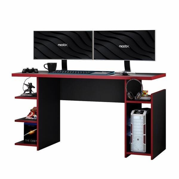 Mesa para Computador / Gamer Mx Vermelho com 5 Prateleiras e Gancho para Headset - 1