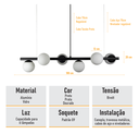 Ver imagem 5 de Lustre Pendente Figo com 6 Globos Esfera de Vidro - Preto - 6-2620-3