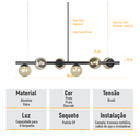 Ver imagem 5 de Lustre Pendente Figo 6 Globos Esfera de Vidro Âmbar - Preto - 6-2620-3-a